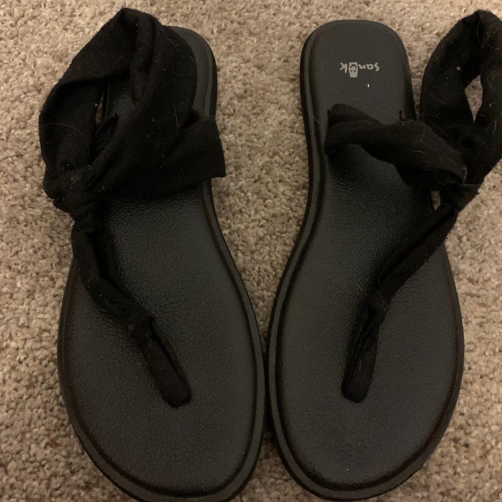 Sanuk Black Fabric Strap Sandlas Women's Size 9